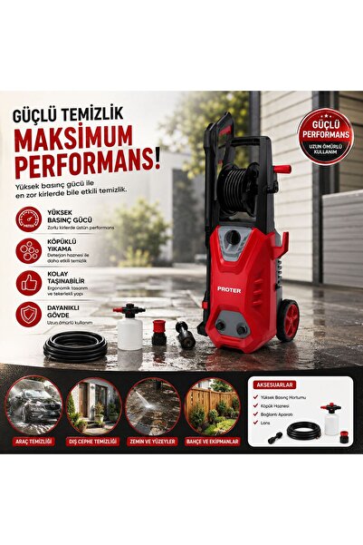 Proter Pr 2550 Cw Makaralı Köpüklü Basınçlı Oto Yıkama Makinesi 2100w 160 Bar