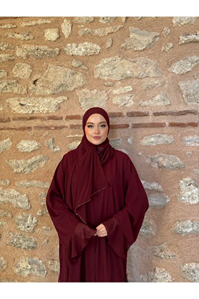 Şakika Bordo Kadın Lumira Abaya Ferace & Şal - Standart Beden & Farklı Boy