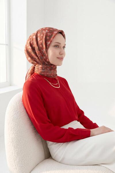 Silk Home Soft Scarf Leaf Pattern Red 90X90