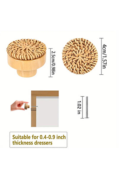 Choice1 4pc coffee Boho Rattan Dresser Wood Knobs Hardware Pulls Cabinet Knob...