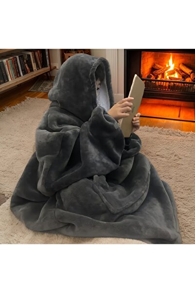 choice2 Light Grey Cozy Oversized Reversible Fleece Hoodie Blanket - Soft Plu...