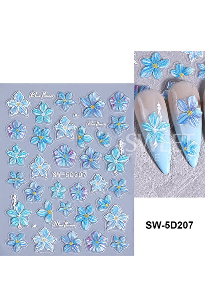 Choice3 ملصقات أظافر SW-5D207 SWEET TREND-5D منقوشة بزهور زرقاء وحمراء ذاتية ...