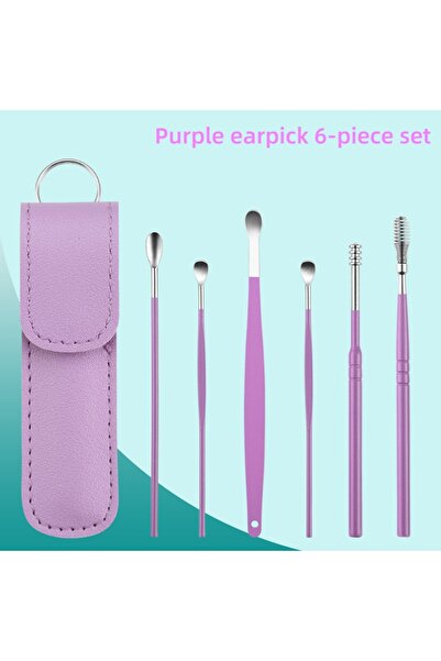 choice2 Purple B 6Pcs/set Ear Cleaning Tool Stainless Steel Ear Pick Kit Earp...