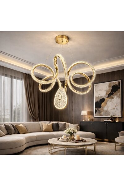 Elektroyou Oylum Lüks Cristalya Serisi Gold Kaplamalı 3 Renk Ledli Sarkıt Led...