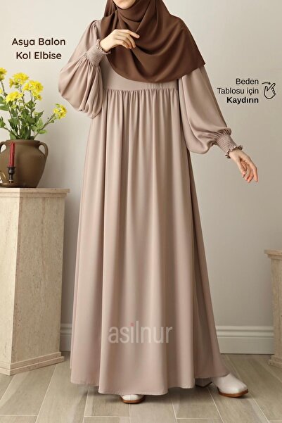 Asian Balloon Sleeve Dress Beige