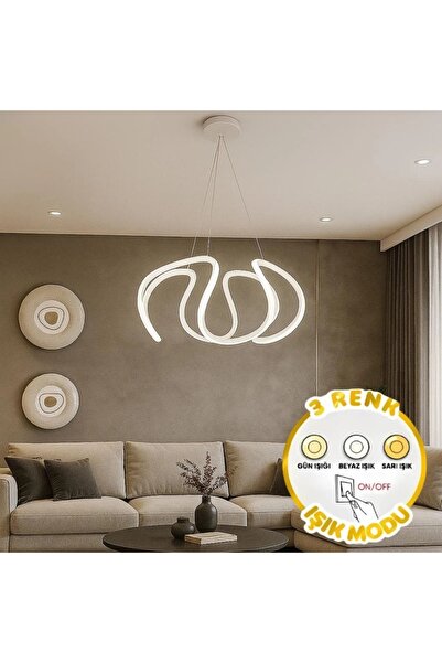 Elektroyou Petra Beyaz 3 Renk Ledli Sarkık Ledli Avize Modern Led Avize-Büyük...
