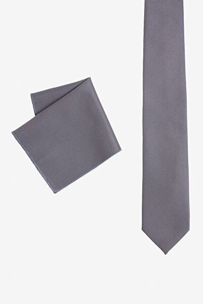 ALTINYILDIZ CLASSICS Men's Anthracite Silk Fabric Tie-Handkerchief Set