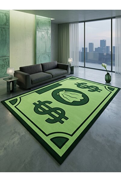Rugs Modern Halı SDT Banknot Tasarımlı Dolar Para Yeşil Minimalist Dokuma Tab...