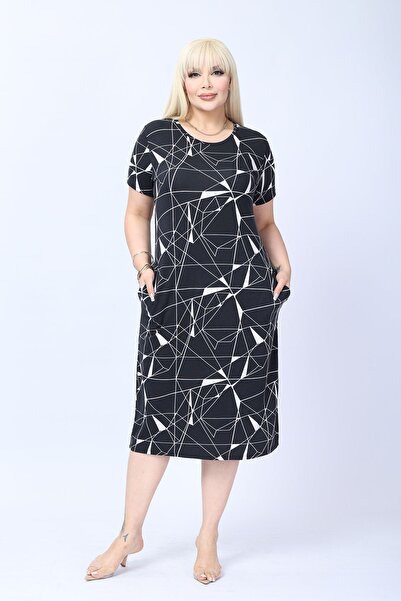 modayız Plus Size Short Sleeve Pocketed Stretchy Summer Viscose Dress 27E-2794