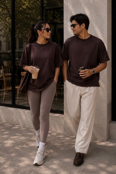 bb butik basic 2 τεμάχια Γυναικείο - Ανδρικό 100% βαμβακερό μπλουζάκι Oversiz...