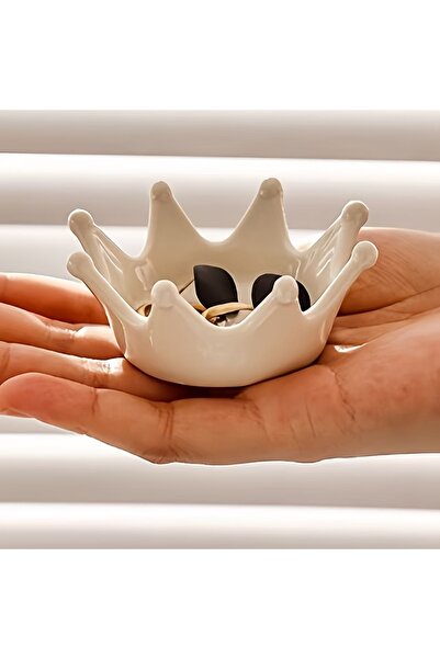 Choice WHITE 1PC Ceramic Jewelry Tray - Octagonal Crown-Shaped Desktop Organi...