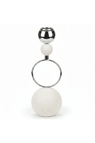 AKDC Silver Metal Candle Holder with White Round Chalk Base for Table Centerp...