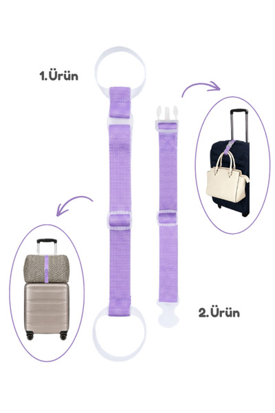 Temel Suitcase Top Bag Fixing Belt and Bag Hanging Strap Set Lilac Color