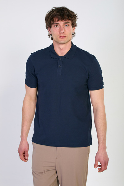 BARRELS AND OIL Men's Waffle Polo Collar T-Shirt - Indigo