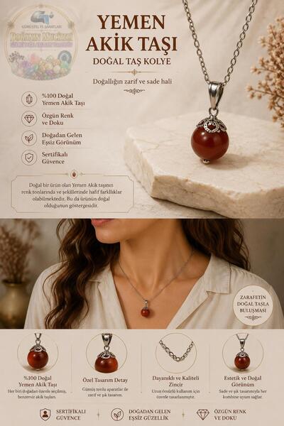 GÜMÜŞTEL EL SANATLARI Certified Yemeni Agate Necklace Natural Stone