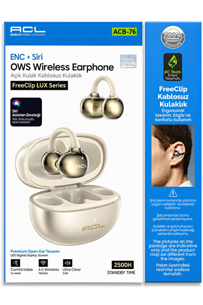 ACL ACB-76 OWS Açık Kulak Kablosuz Bluetooth 6.0 Kulaklık Siyah Klipsli Küpe ...