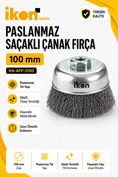 İkon Tools Paslanmaz Saçaklı Çanak Fırça 100 mm M14x2 Spiral Uyumlu Pas Boya ...