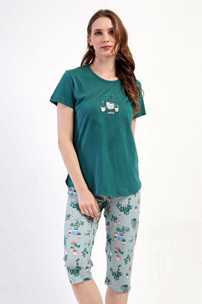 VİENETTA Pamuklu Kadın Kısa Kol Kaprili Pijama Takım