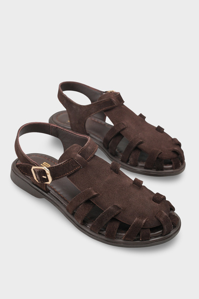 LOJO Women's Genuine Leather Daily Comfort Sandals Mitella Brown Suede