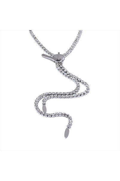 Eva Grace Nida tennis necklace, silver, long, made of 18K gold-plated stainle...