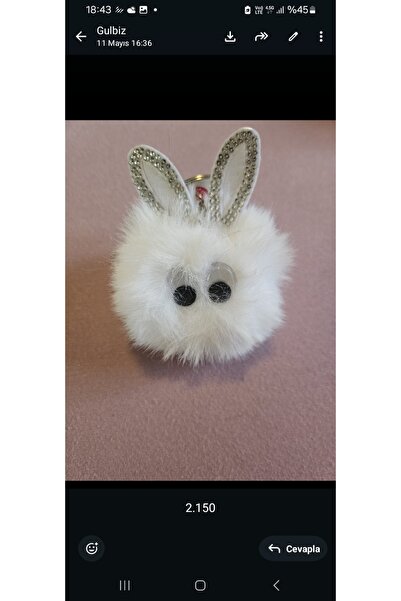 NO BRAND White Plush with Rabbit Ears Cute Keychain, Bag Decoration