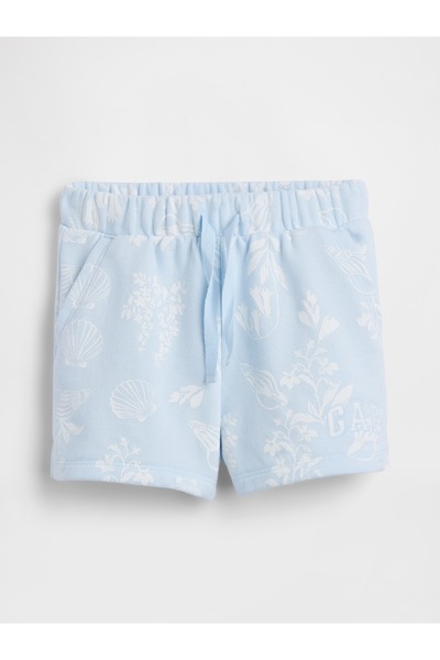 GAP Kız Bebek Açık Mavi Logo Fransız Havlu Kumaş Pull-On Şort