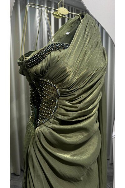 Jood One Shoulder Draped Evening Dress with Luxury Cape