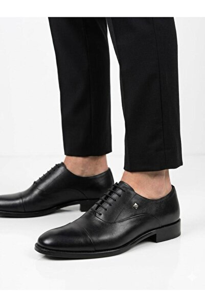 Fosco Men's Black Lace-Up Genuine Leather Classic Shoes