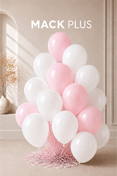 MACK PLUS 10’lu Macaron Pembe & Beyaz Premium Balon Seti – Helyum Uyumlu ve D...