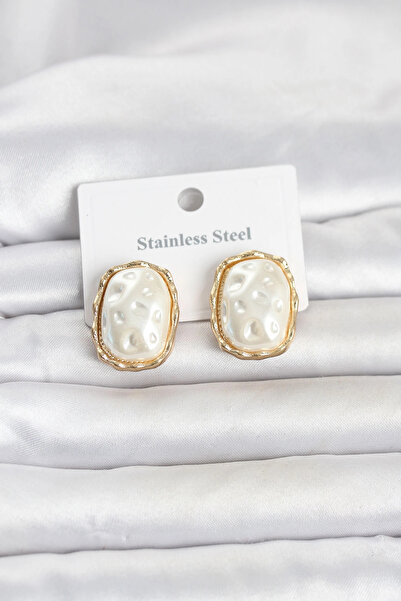 İsmiyle Al 316L Steel Gold Color Pearl Model Vintage Women's Earrings