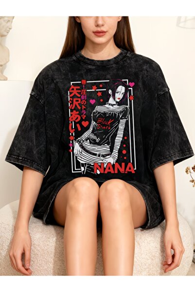 Le Savu Tricou oversize vintage, lavabil, unisex, cu imprimeu Anime Nana