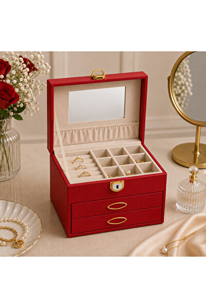 hediyeconcepti Luxury Jewelry Box Organizer with Drawers and Mirror