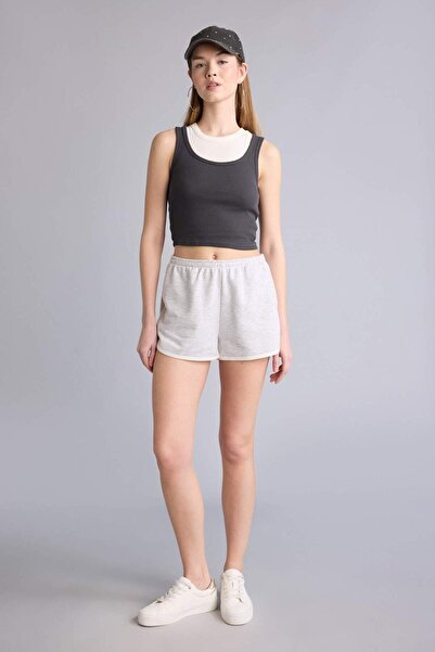 DeFacto White Elastic Waist Mini Shorts with Piping Detail G8017Ax26Hs