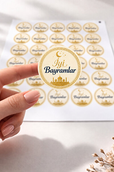 deer art İyi Bayramlar Yazılı Bayram Sticker 4x4 cm 17 Adet Parlak Kuşe Kendi...