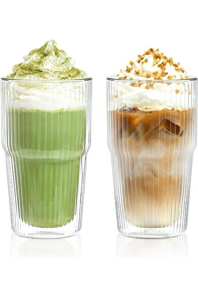 Choice 473ML 2PCS Ribbed KEMORELA 2PCS Borosilicate 473ML Double Wall Tumbler...
