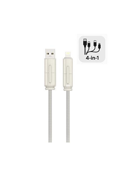 Bix BX4IN1C 65W USB-A & Type-C & Lightning Çok Fonksiyonlu Örgülü Şarj ve Dat...