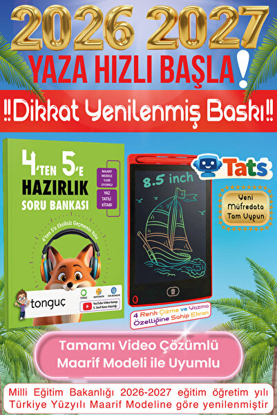 Tonguç Yayınları 4'ten 5'e Hazırlık Tüm Dersler Soru Bankası Yaz Tatili Kitab...