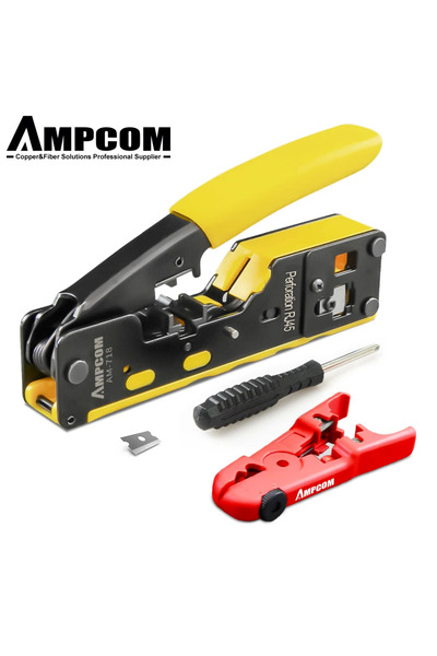 Choice Yellow with Stripper AMPCOM RJ45 RJ11 Pass Through Crimping Tool for C...
