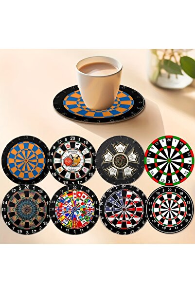 Choice 8pcs 8-Piece Wooden Coasters Set Colorful Dartboard Pattern Insulation...