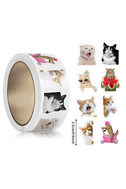Choice H0939-500pcs 500pcs/roll Thank You Cat Stickers Cute Cartoon Animal St...