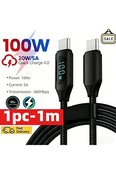 Choice كابل شحن سريع USB A إلى Type C بقوة 100 واط، أسود، 2 قطعة، 1 متر، 3 قط...