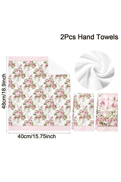 Choice 2pcs 349 2pcs Vintage Pink Rose Kitchen Dish Towels Rose and Green lea...