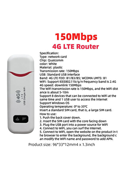 Choice1 White And Red 4G LTE Wireless USB Dongle 150Mbps Mobile Broadband Mod...