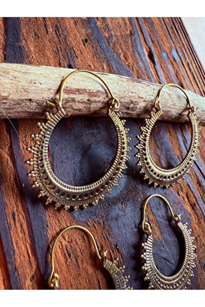 OEM Afghani Boho Brass Hoop Earrings | Ethnic Tribal Festival Jewelry 4 cm