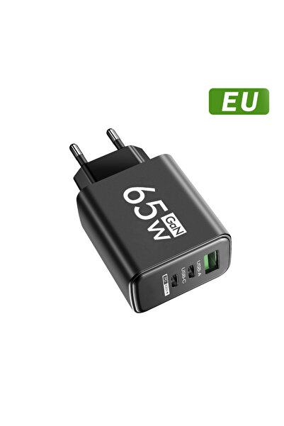 Choice4 شاحن حائط أسود من الاتحاد الأوروبي بقوة 65 وات، مزود بثلاثة منافذ USB...
