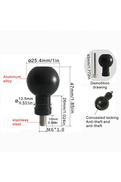 choice2 25.4mm M6 Aluminum 17mm/25.4mm Ball Head Adapter to M6 M8 M10 Bolt fo...