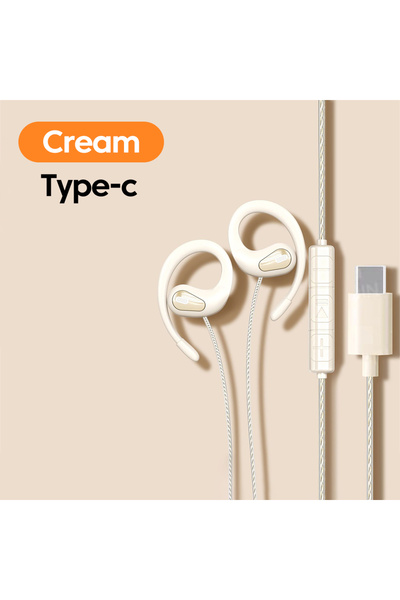 Choice1 1.2m Type-C Beige 3.5mm/Type-C Wired Headphones Hook-on Ear HD Noise ...
