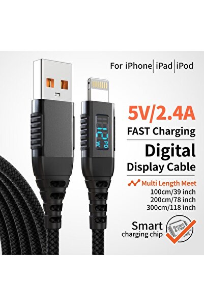Choice8 1m black USB-A to Lightning Fast Charging Cable with Digital Display ...