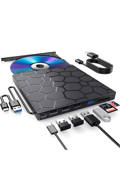 Choice مشغل أقراص CD/DVD خارجي من كيبيدومي 7 في 1 مع مسجل USB 3.0 نوع C