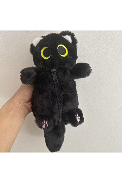 Choice1 1pc Black Plush Big-Eyed Cat Pencil Case Super Soft Fun Large Capacit...